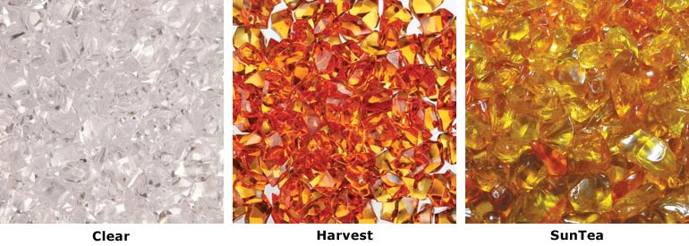 Ember Media: 3 Colors Of Decorative Media, Clear, Suntea, Harvest Moon-Fireglass-Luxury Heats